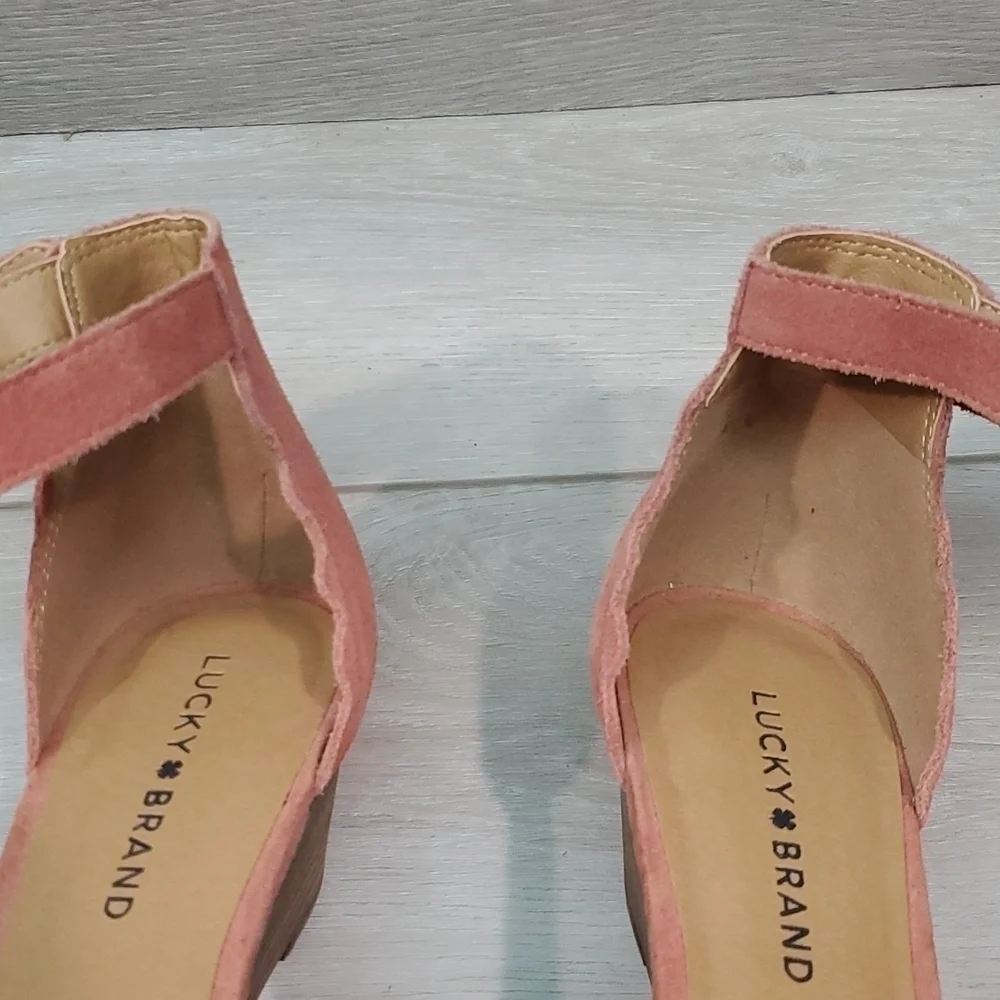 Lucky Brand Womens Jebelle Ankle Suede Strap Wedge Sandals shoes sz 9.5M